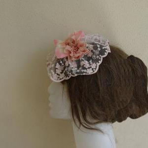 Pink Bridal Hair Flower Wedding Hairpiece..