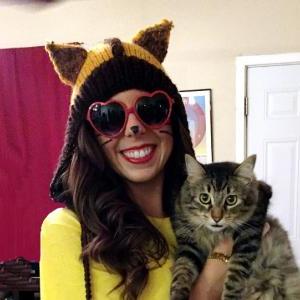 Hand Knitted Dark Brown And Mustard Yellow Cat..
