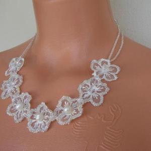 Bright Hand Embroidery Oraganza Lace Flowerswhite..