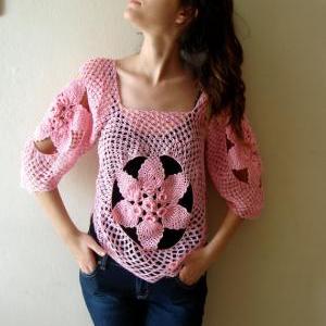 Fishnet Top, Pink Cochet Sweater, Dollies Lace..