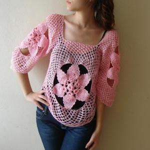 Fishnet Top, Pink Cochet Sweater, Dollies Lace..