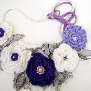 Cyber Monday Crochet Flowers Bib Necklaces Tulle..
