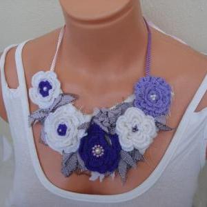 Cyber Monday Crochet Flowers Bib Necklaces Tulle..