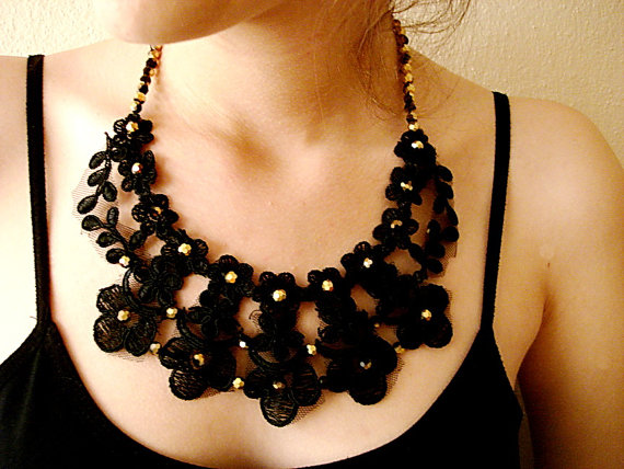 Black Lace Statement Necklace