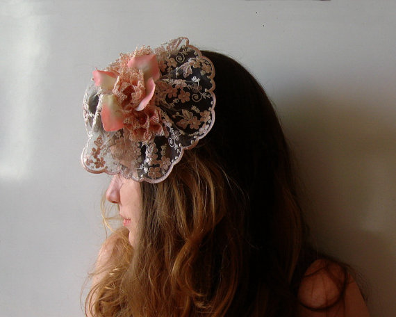 Pink Bridal Hair Flower Wedding Hairpiece Accessory ,lace Flower Fascinator Veil